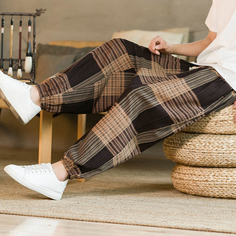 Breathable Cotton Linen Striped Harem Pants for Mindful Daily Movement