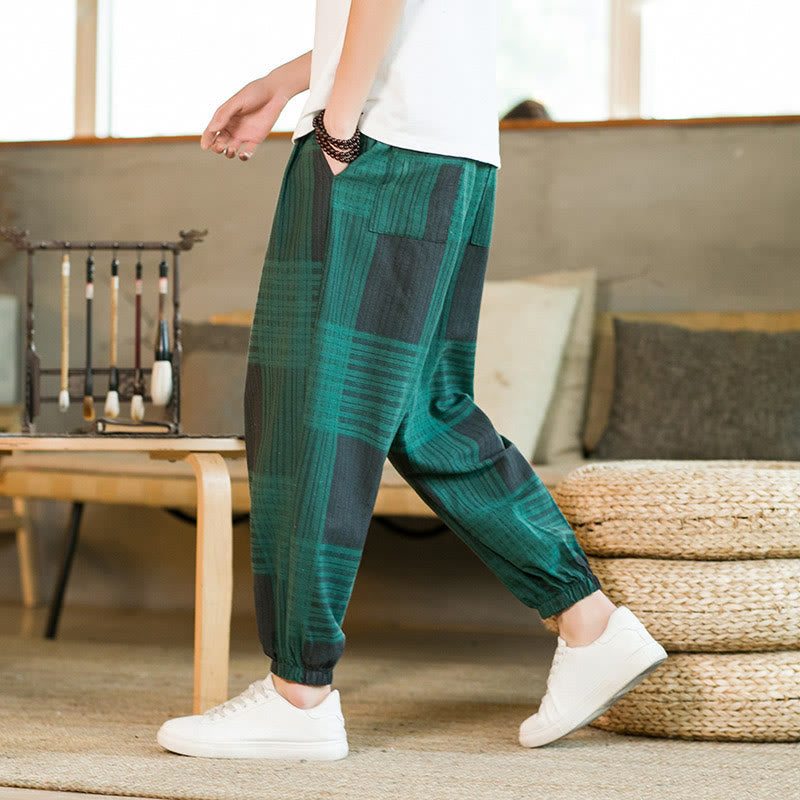 Breathable Cotton Linen Striped Harem Pants for Mindful Daily Movement
