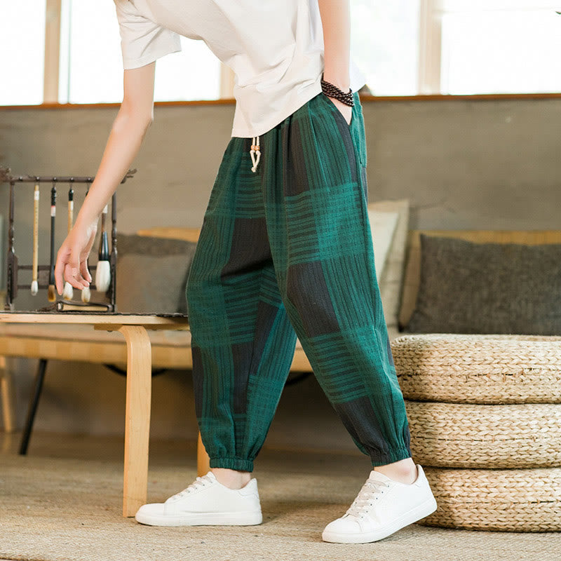 Breathable Cotton Linen Striped Harem Pants for Mindful Daily Movement