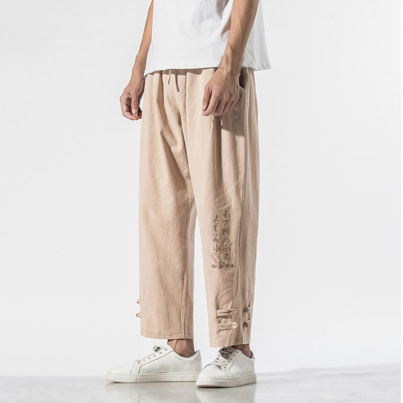Breathable Cotton Linen Embroidered Meditation Pants