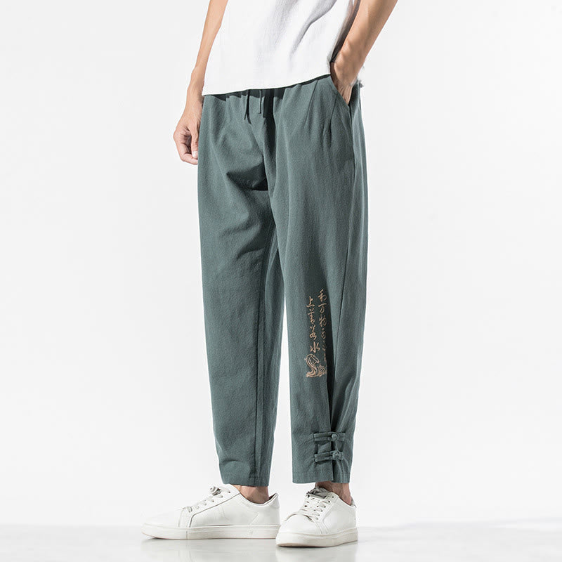 Breathable Cotton Linen Embroidered Meditation Pants