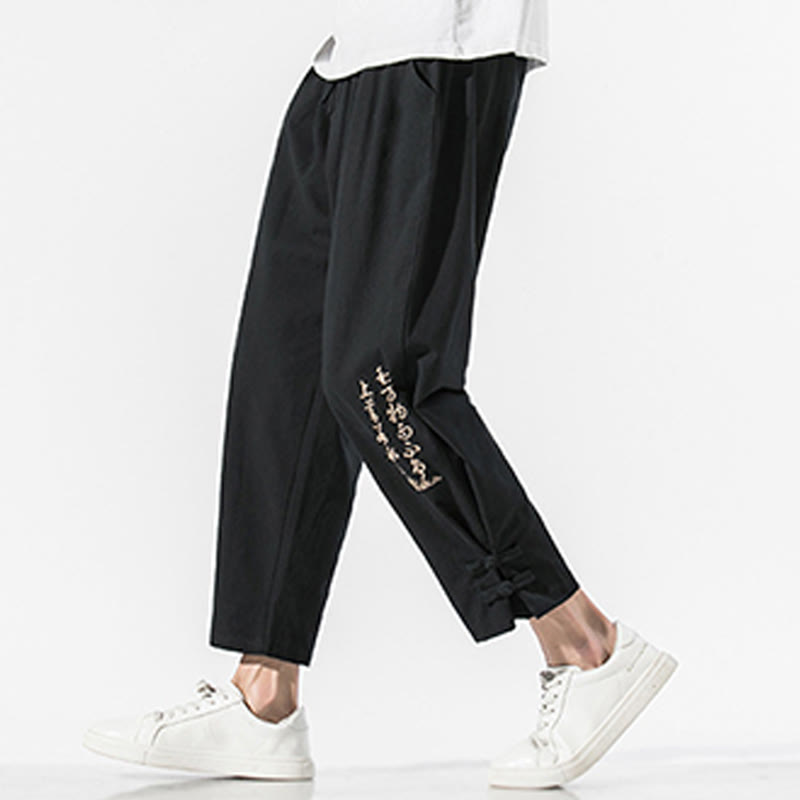 Breathable Cotton Linen Embroidered Meditation Pants