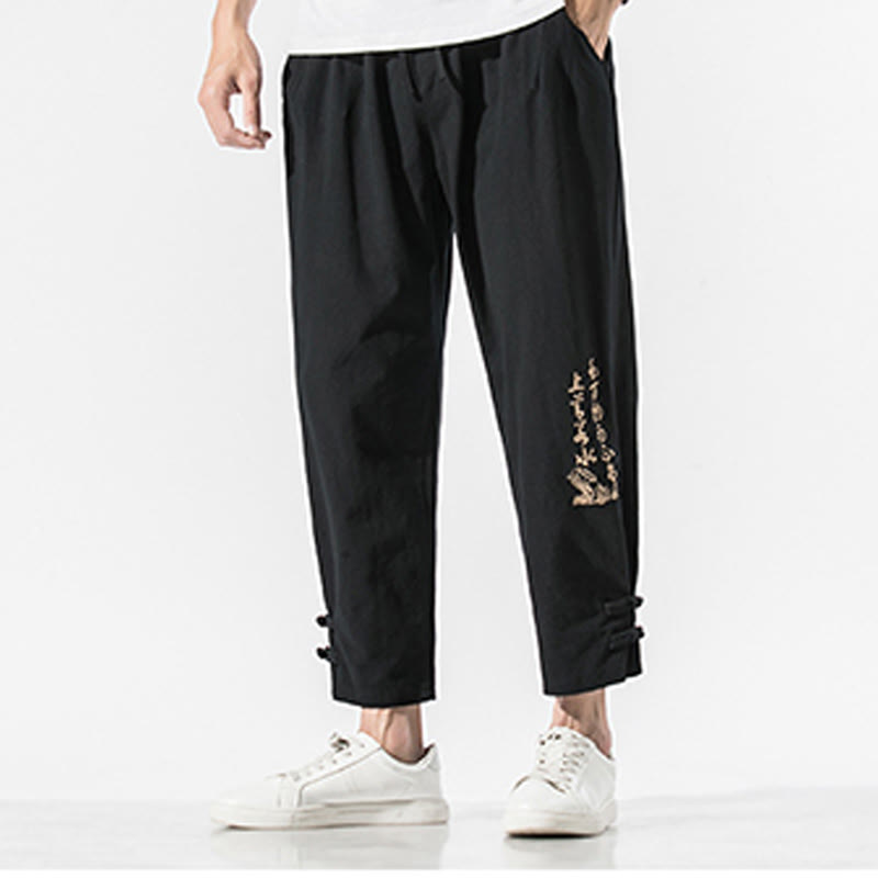 Breathable Cotton Linen Embroidered Meditation Pants