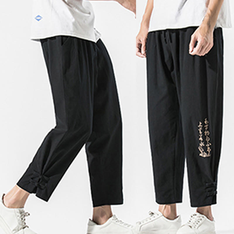 Breathable Cotton Linen Embroidered Meditation Pants