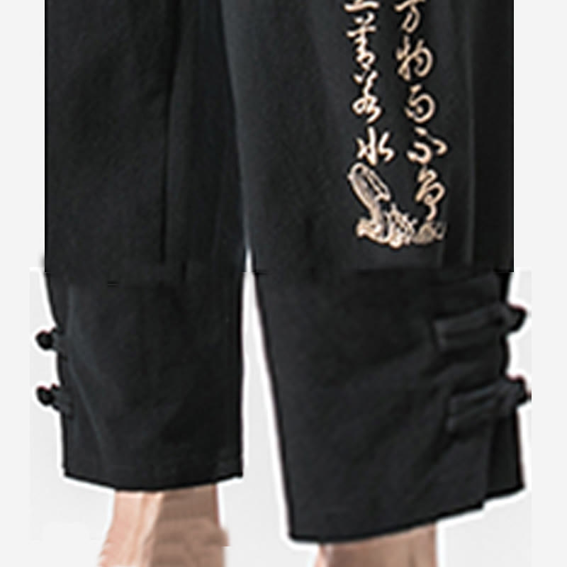 Breathable Cotton Linen Embroidered Meditation Pants