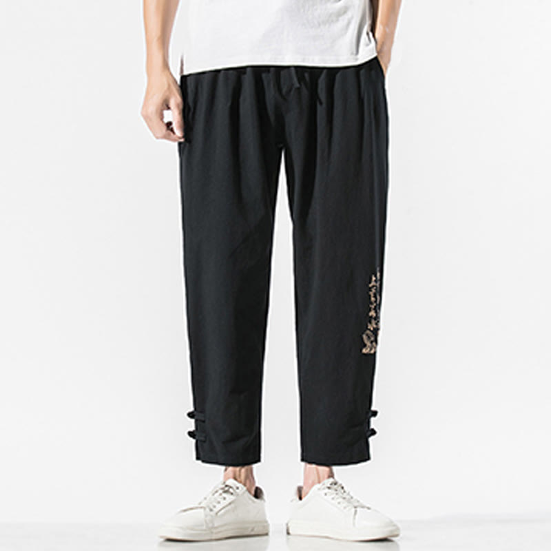 Breathable Cotton Linen Embroidered Meditation Pants