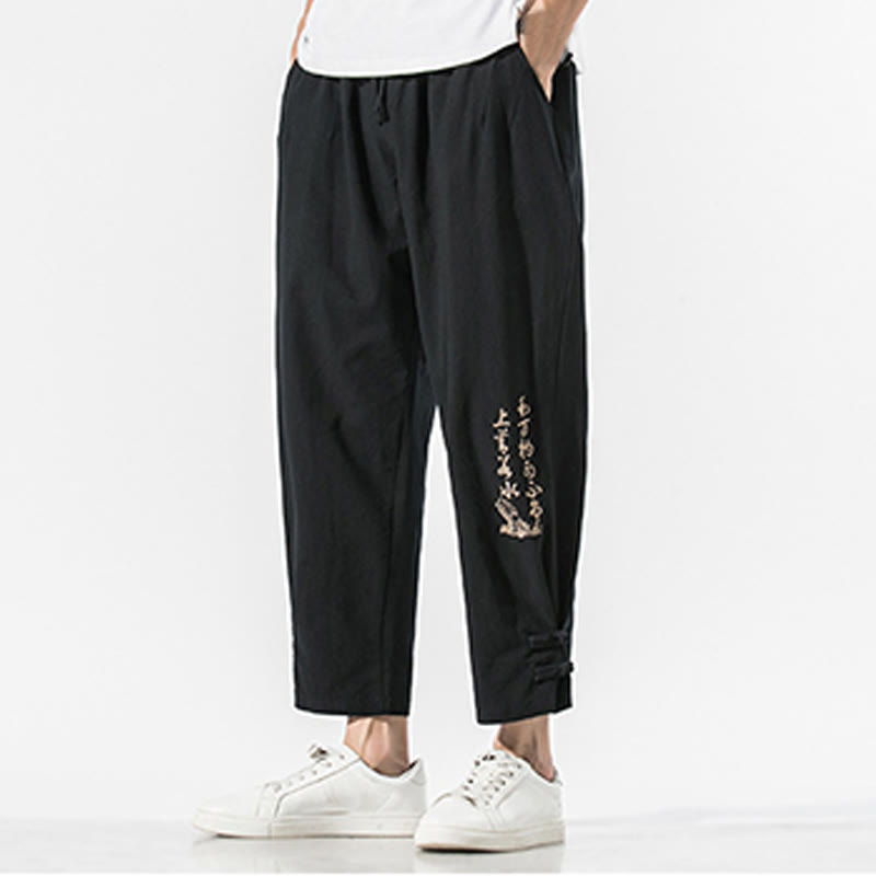 Breathable Cotton Linen Embroidered Meditation Pants