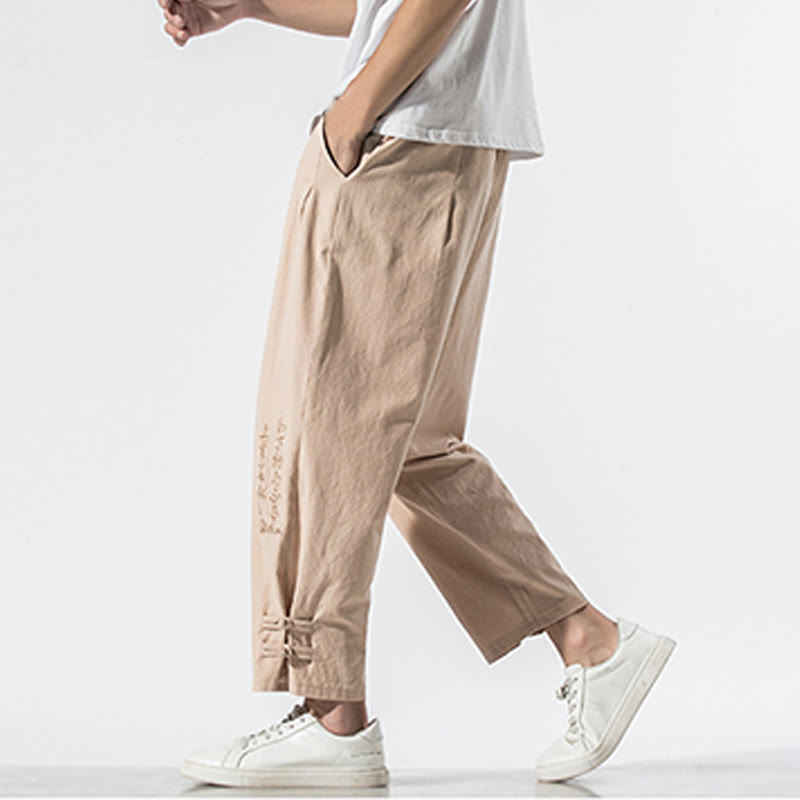 Breathable Cotton Linen Embroidered Meditation Pants