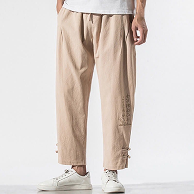 Breathable Cotton Linen Embroidered Meditation Pants