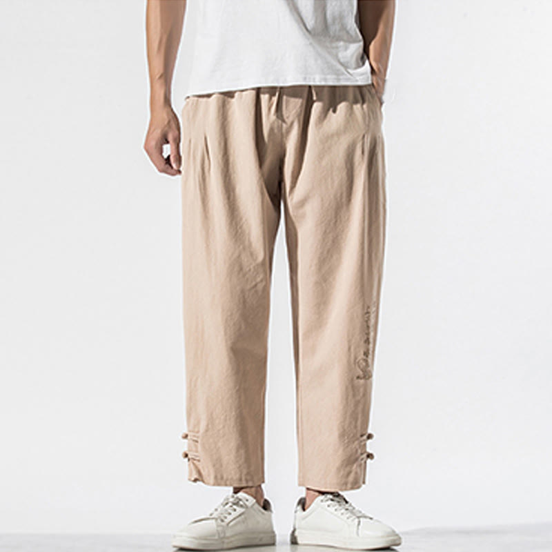 Breathable Cotton Linen Embroidered Meditation Pants