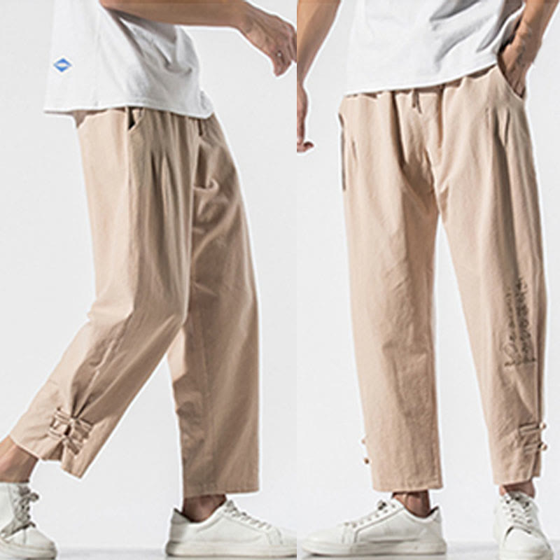 Breathable Cotton Linen Embroidered Meditation Pants