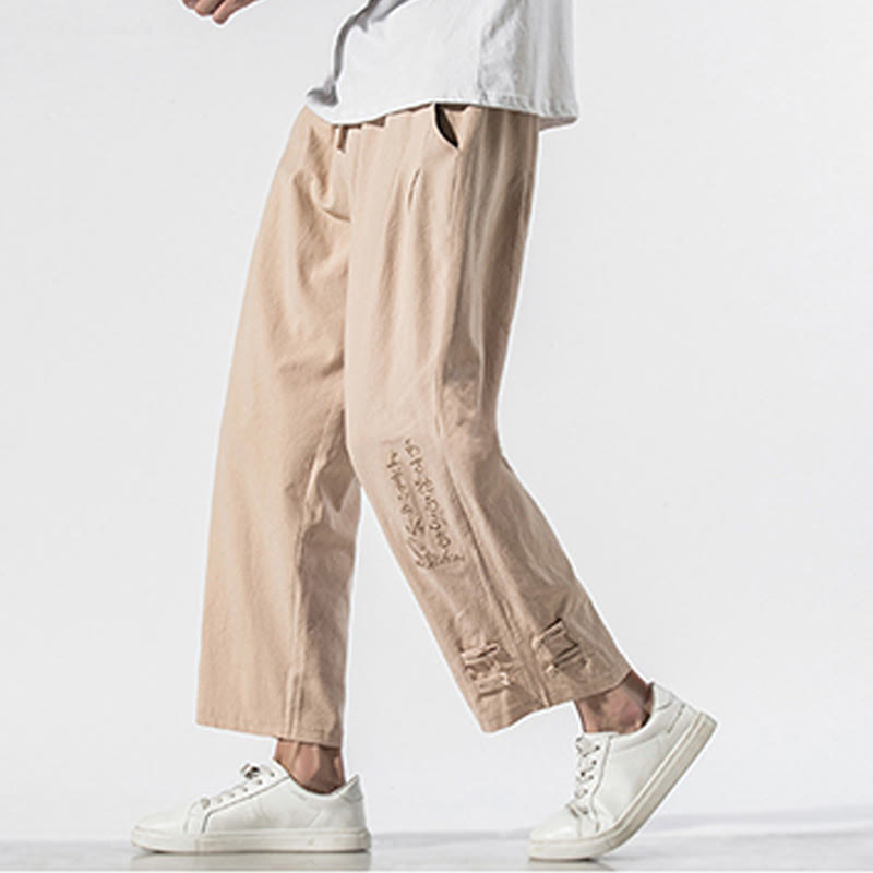 Breathable Cotton Linen Embroidered Meditation Pants