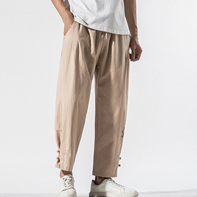 Breathable Cotton Linen Embroidered Meditation Pants