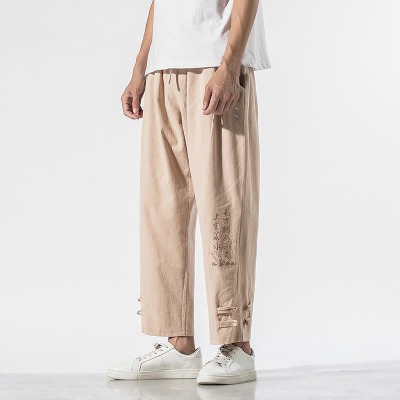Breathable Cotton Linen Embroidered Meditation Pants
