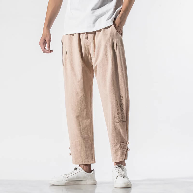 Breathable Cotton Linen Embroidered Meditation Pants