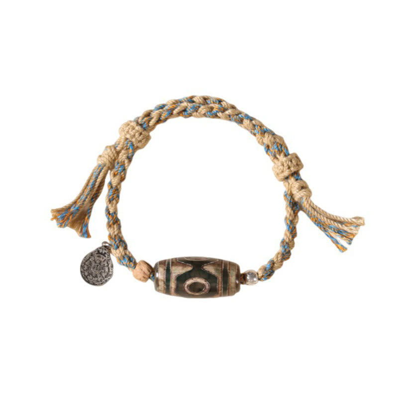 Handmade Tibetan Dzi Bead Wealth Protection Braided String Bracelet