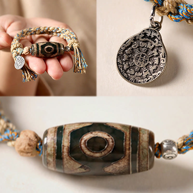 Handmade Tibetan Dzi Bead Wealth Protection Braided String Bracelet