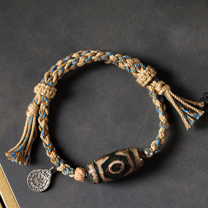 Handmade Tibetan Dzi Bead Wealth Protection Braided String Bracelet