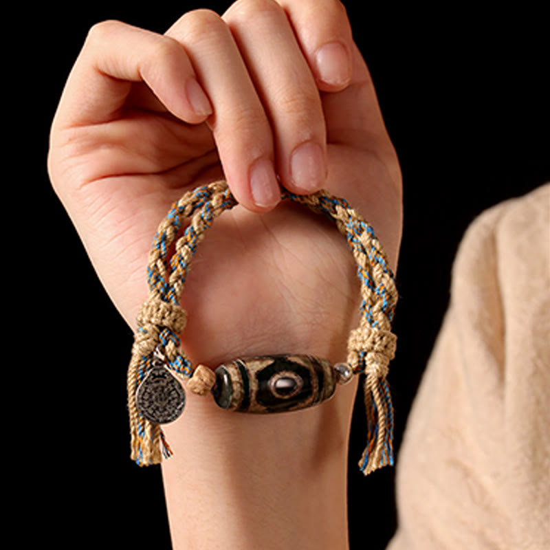 Handmade Tibetan Dzi Bead Wealth Protection Braided String Bracelet