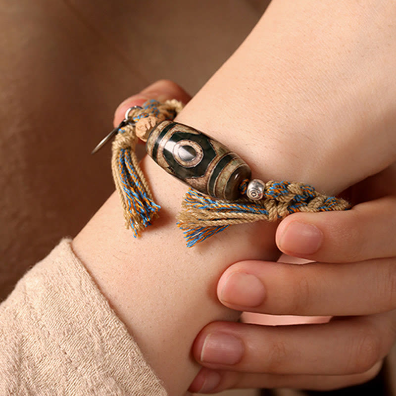 Handmade Tibetan Dzi Bead Wealth Protection Braided String Bracelet