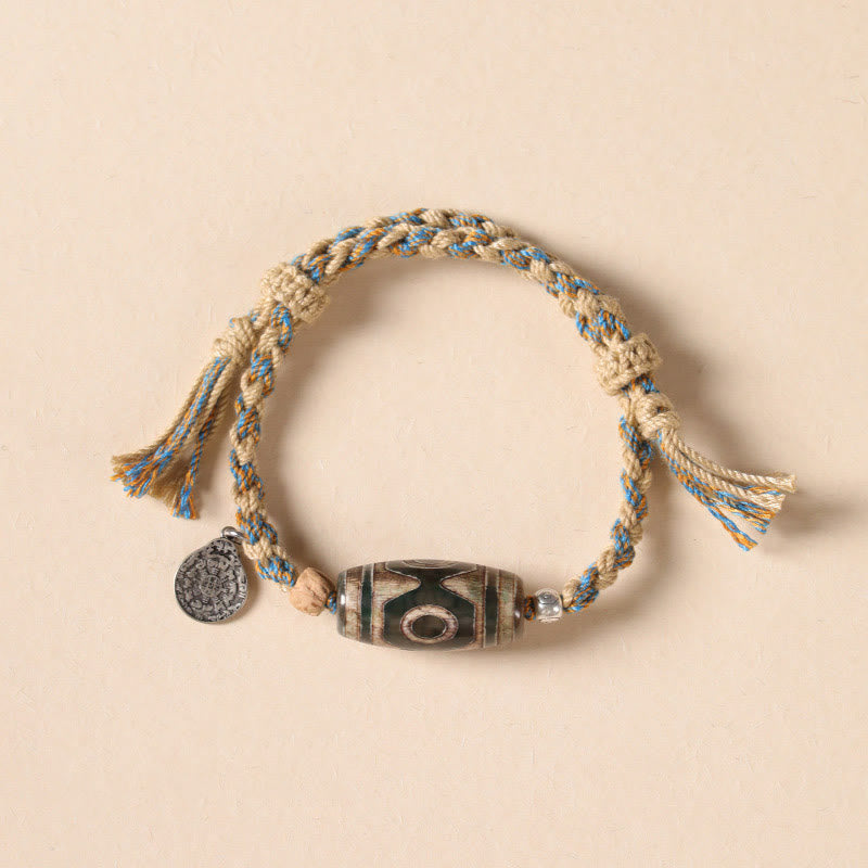 Handmade Tibetan Dzi Bead Wealth Protection Braided String Bracelet