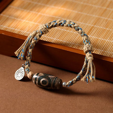 Handmade Tibetan Dzi Bead Wealth Protection Braided String Bracelet
