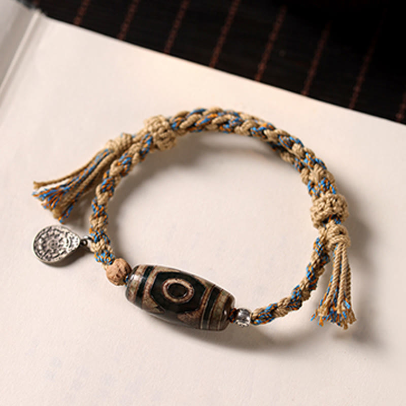 Handmade Tibetan Dzi Bead Wealth Protection Braided String Bracelet