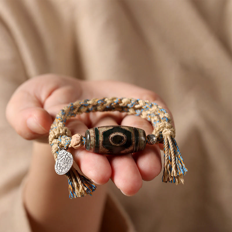 Handmade Tibetan Dzi Bead Wealth Protection Braided String Bracelet