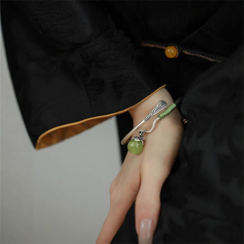 Copper Alloy Green Bead Charm Luck Cuff Bracelet Bangle