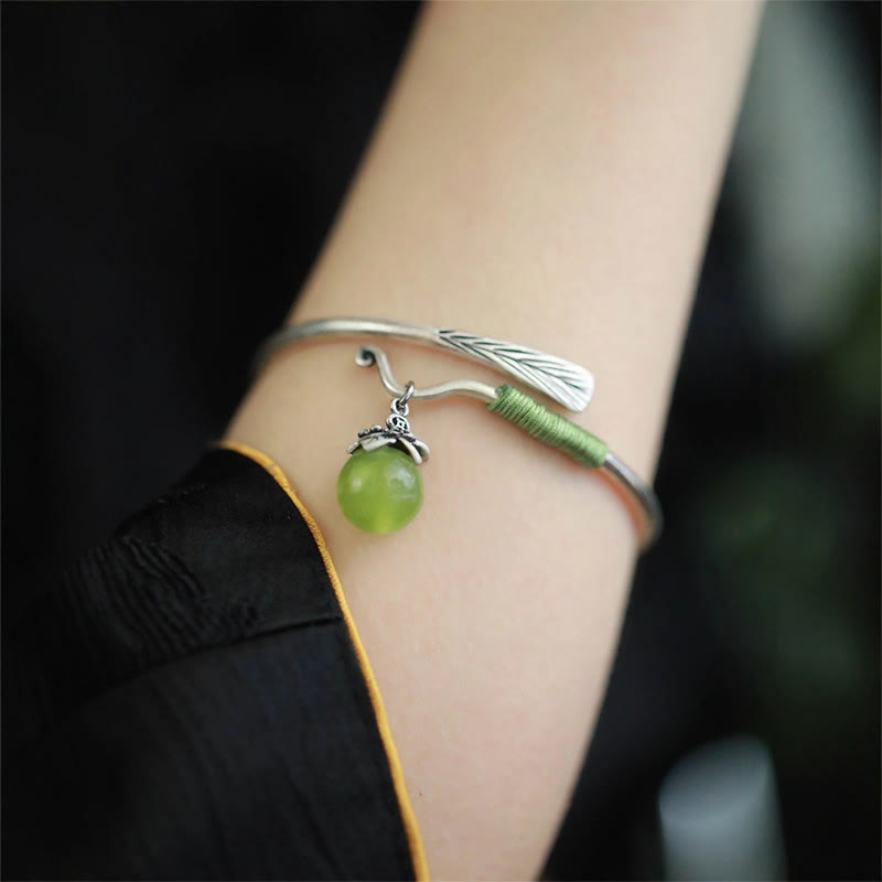 Copper Alloy Green Bead Charm Luck Cuff Bracelet Bangle