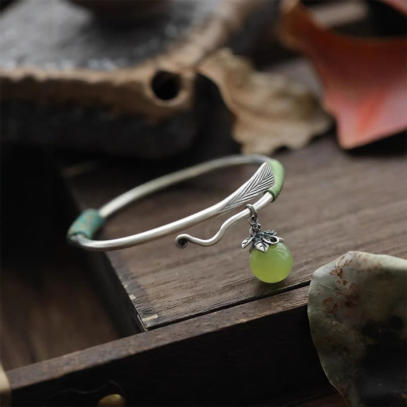 Copper Alloy Green Bead Charm Luck Cuff Bracelet Bangle