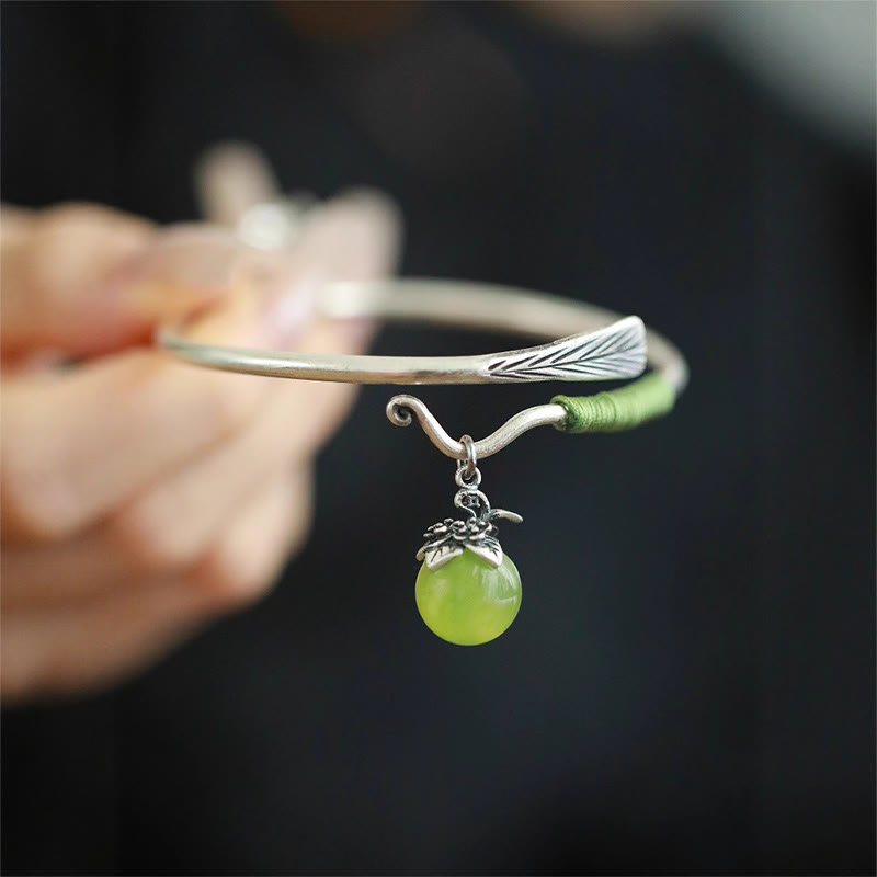 Copper Alloy Green Bead Charm Luck Cuff Bracelet Bangle