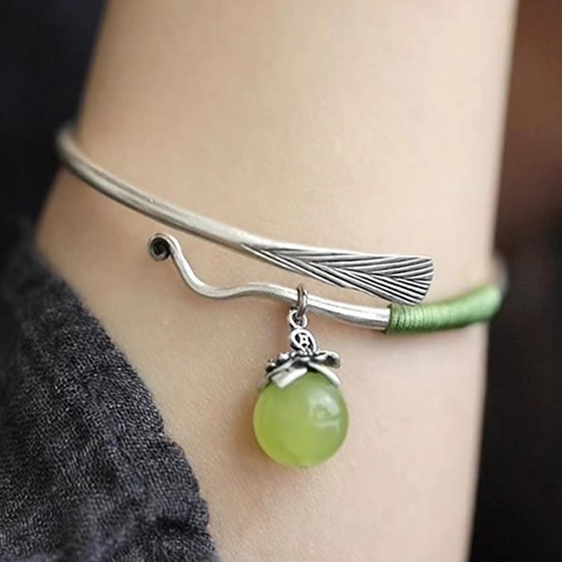 Copper Alloy Green Bead Charm Luck Cuff Bracelet Bangle