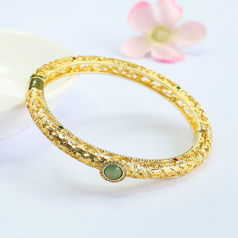 Cloud Pattern Jade Copper Luck Bracelet Bangle 2.36 IN (60 MM)