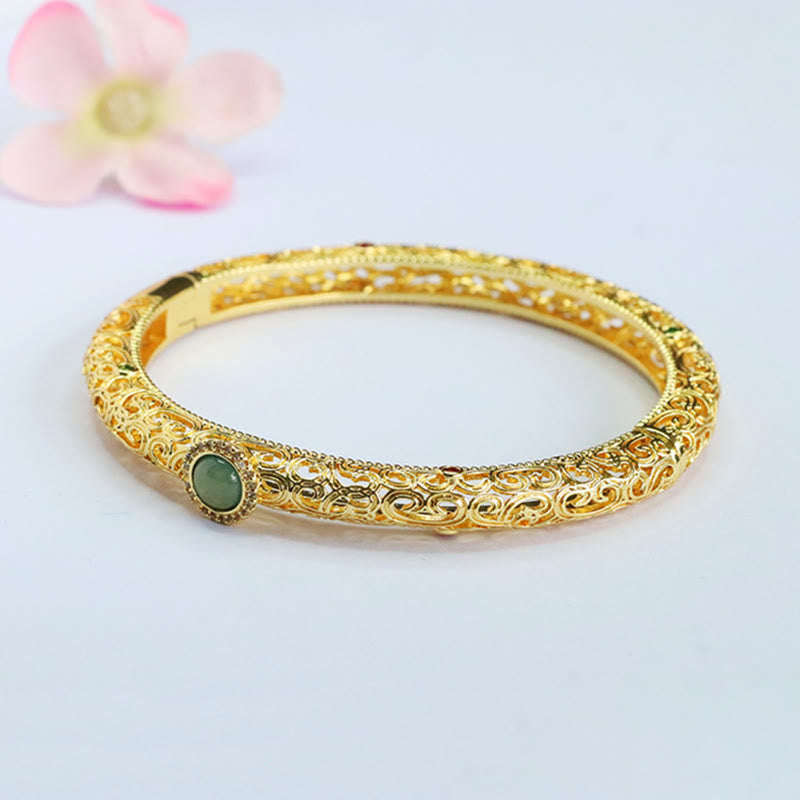 Cloud Pattern Jade Copper Luck Bracelet Bangle 2.36 IN (60 MM)