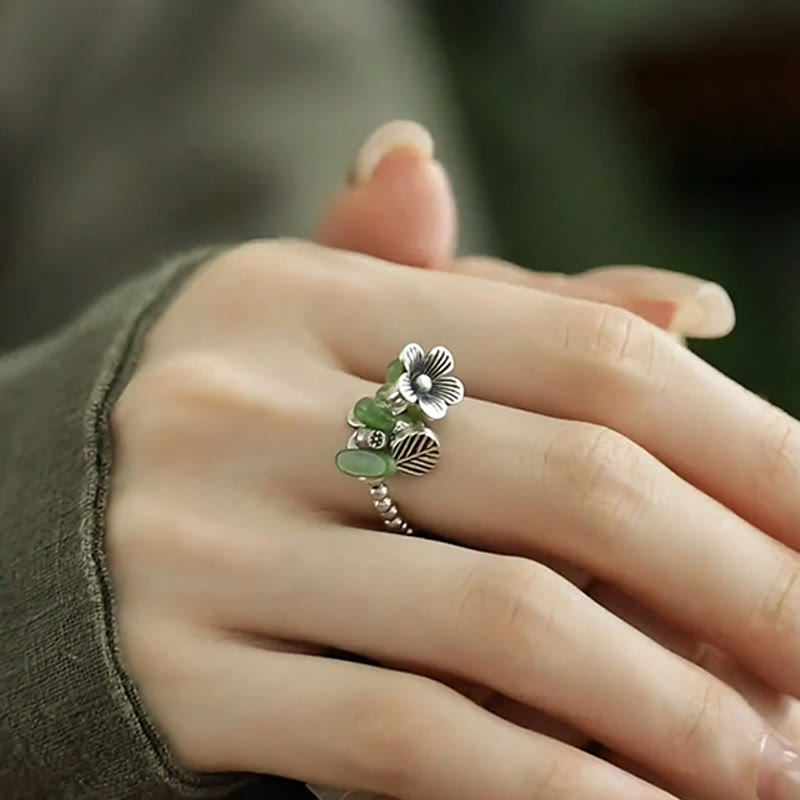 Floral Patterned Copper Alloy Elastic Rope Ring