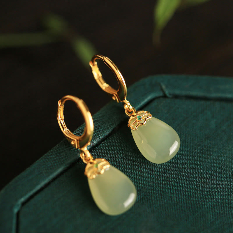 Green Chalcedony Water Drop Strength Copper Posts Earrings