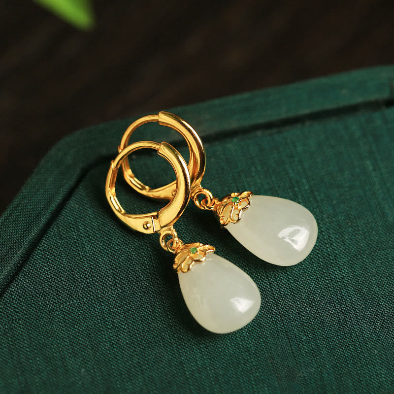 Green Chalcedony Water Drop Strength Copper Posts Earrings