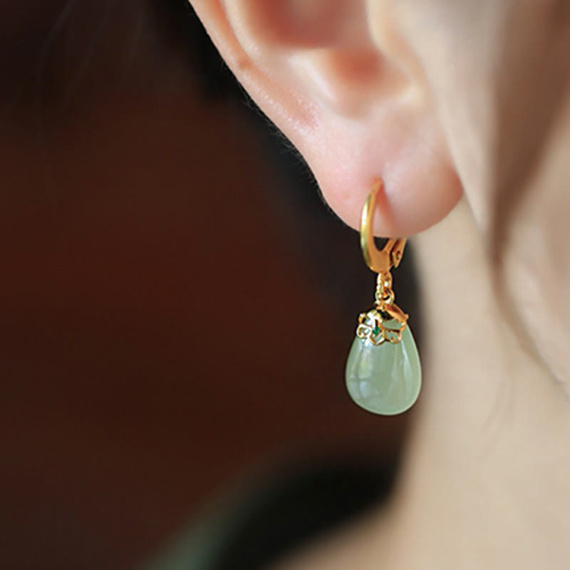 Green Chalcedony Water Drop Strength Copper Posts Earrings