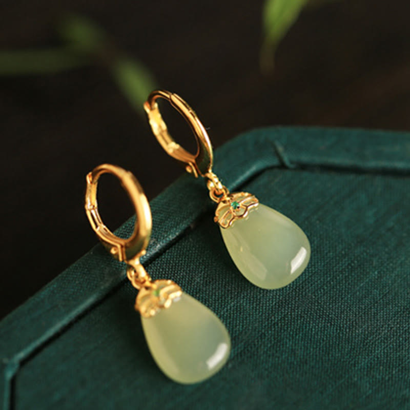 Green Chalcedony Water Drop Strength Copper Posts Earrings