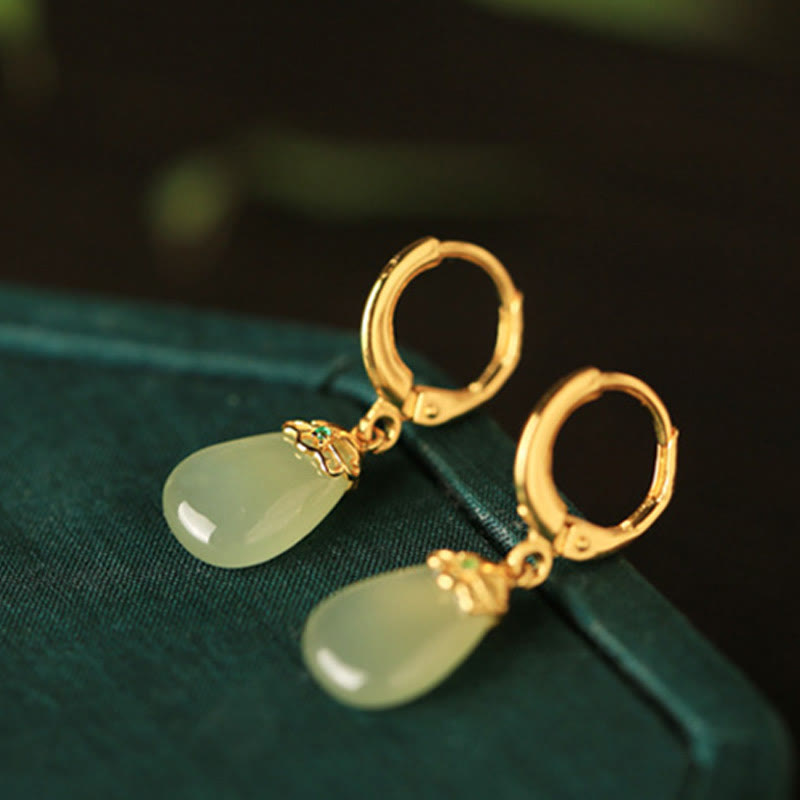 Green Chalcedony Water Drop Strength Copper Posts Earrings