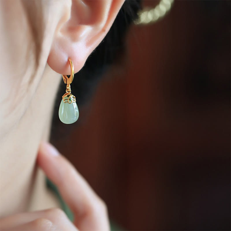 Green Chalcedony Water Drop Strength Copper Posts Earrings