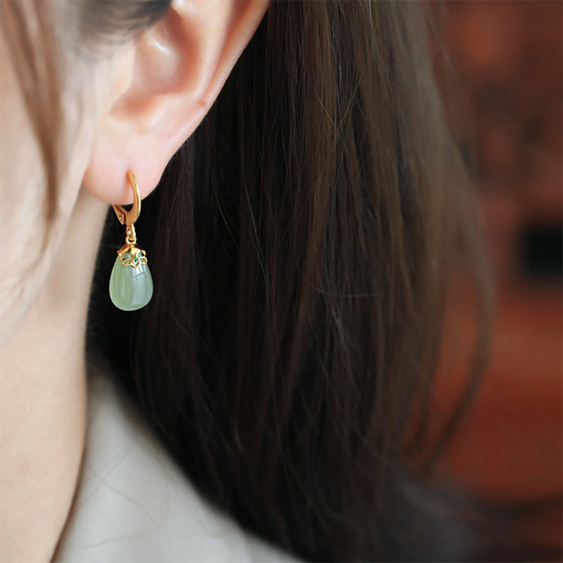 Green Chalcedony Water Drop Strength Copper Posts Earrings