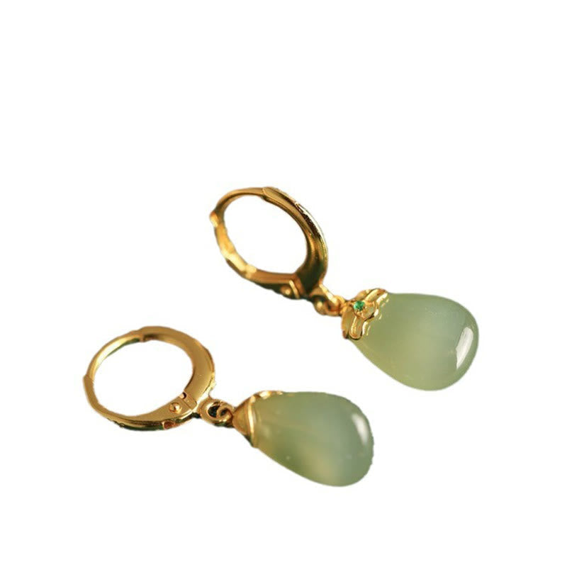 Green Chalcedony Water Drop Strength Copper Posts Earrings