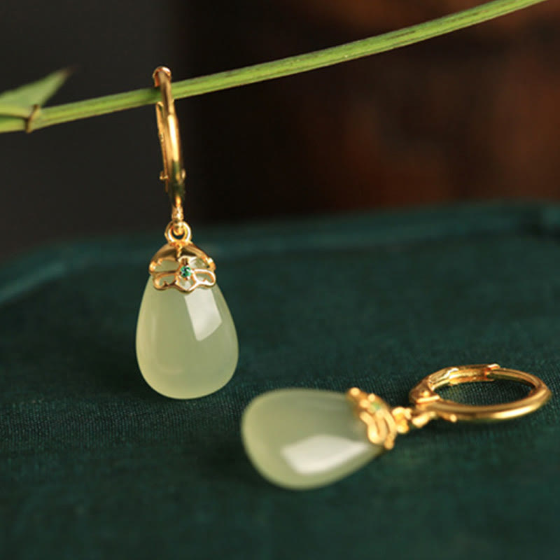 Green Chalcedony Water Drop Strength Copper Posts Earrings