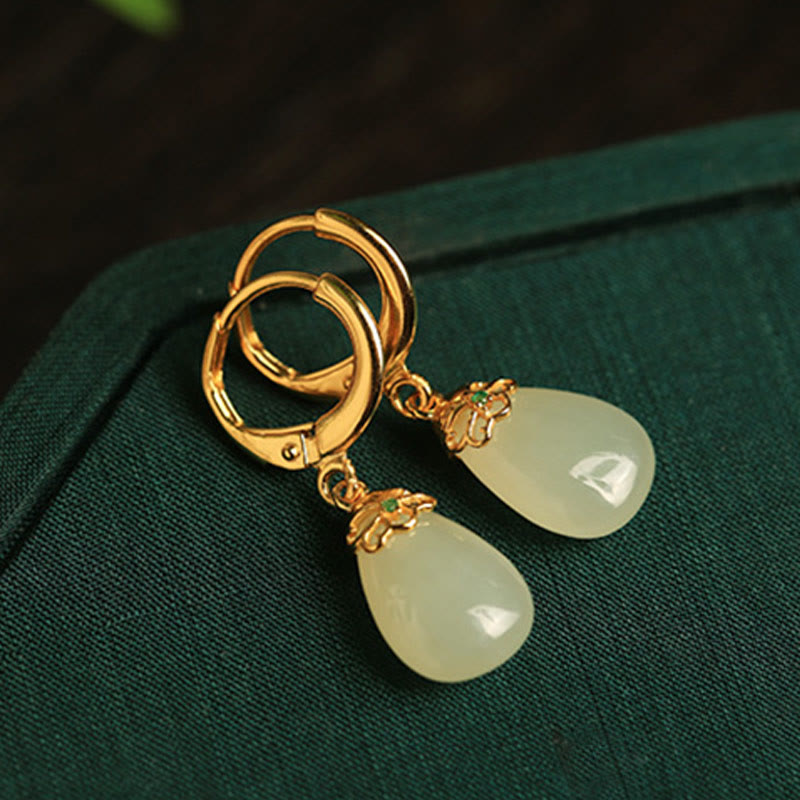 Green Chalcedony Water Drop Strength Copper Posts Earrings
