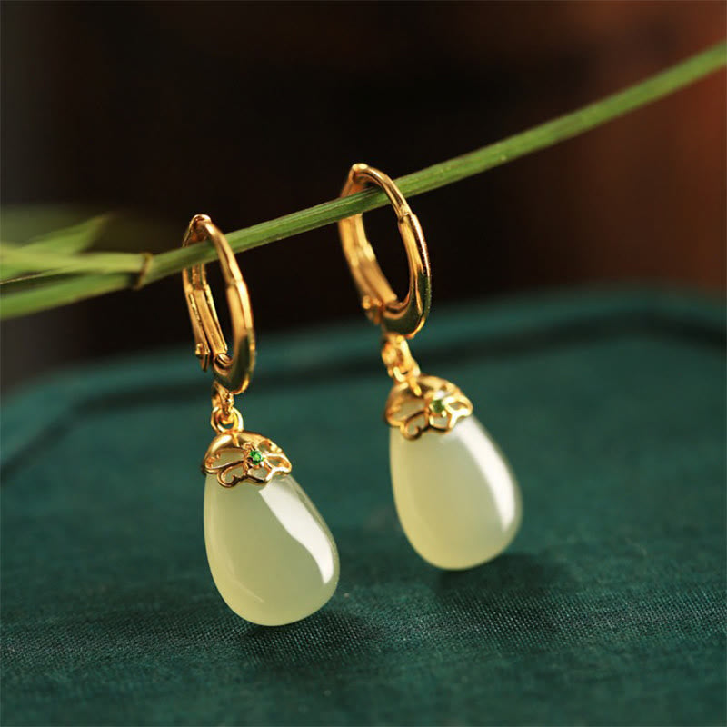 Green Chalcedony Water Drop Strength Copper Posts Earrings