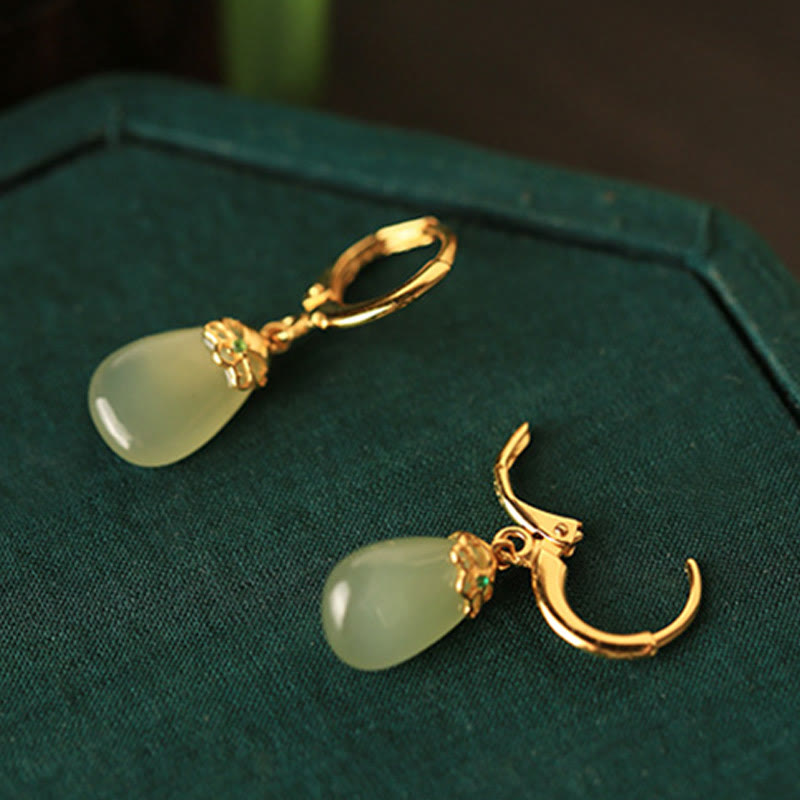 Green Chalcedony Water Drop Strength Copper Posts Earrings