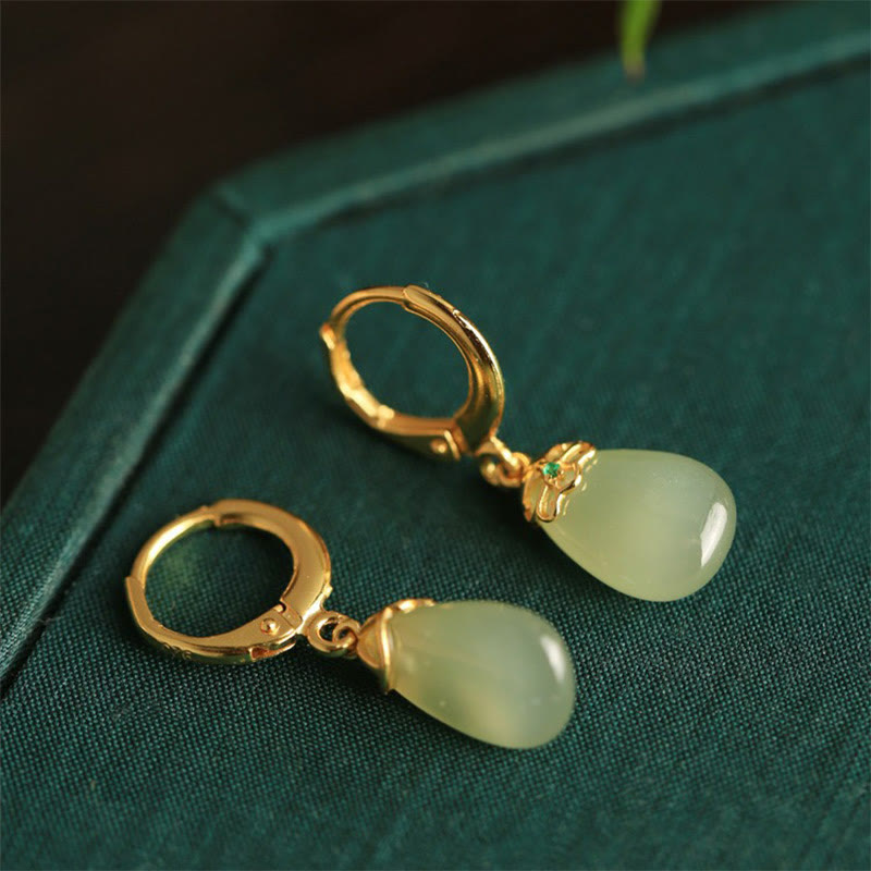 Green Chalcedony Water Drop Strength Copper Posts Earrings