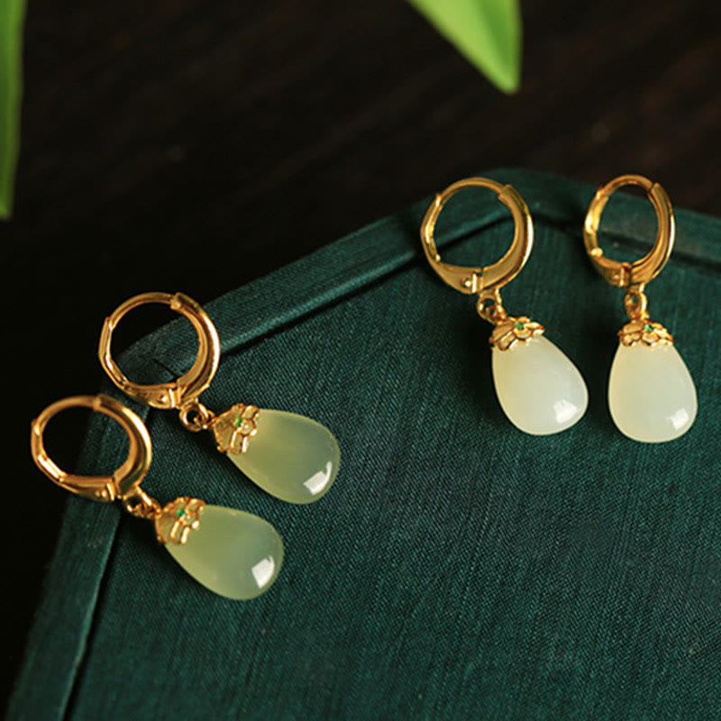 Green Chalcedony Water Drop Strength Copper Posts Earrings